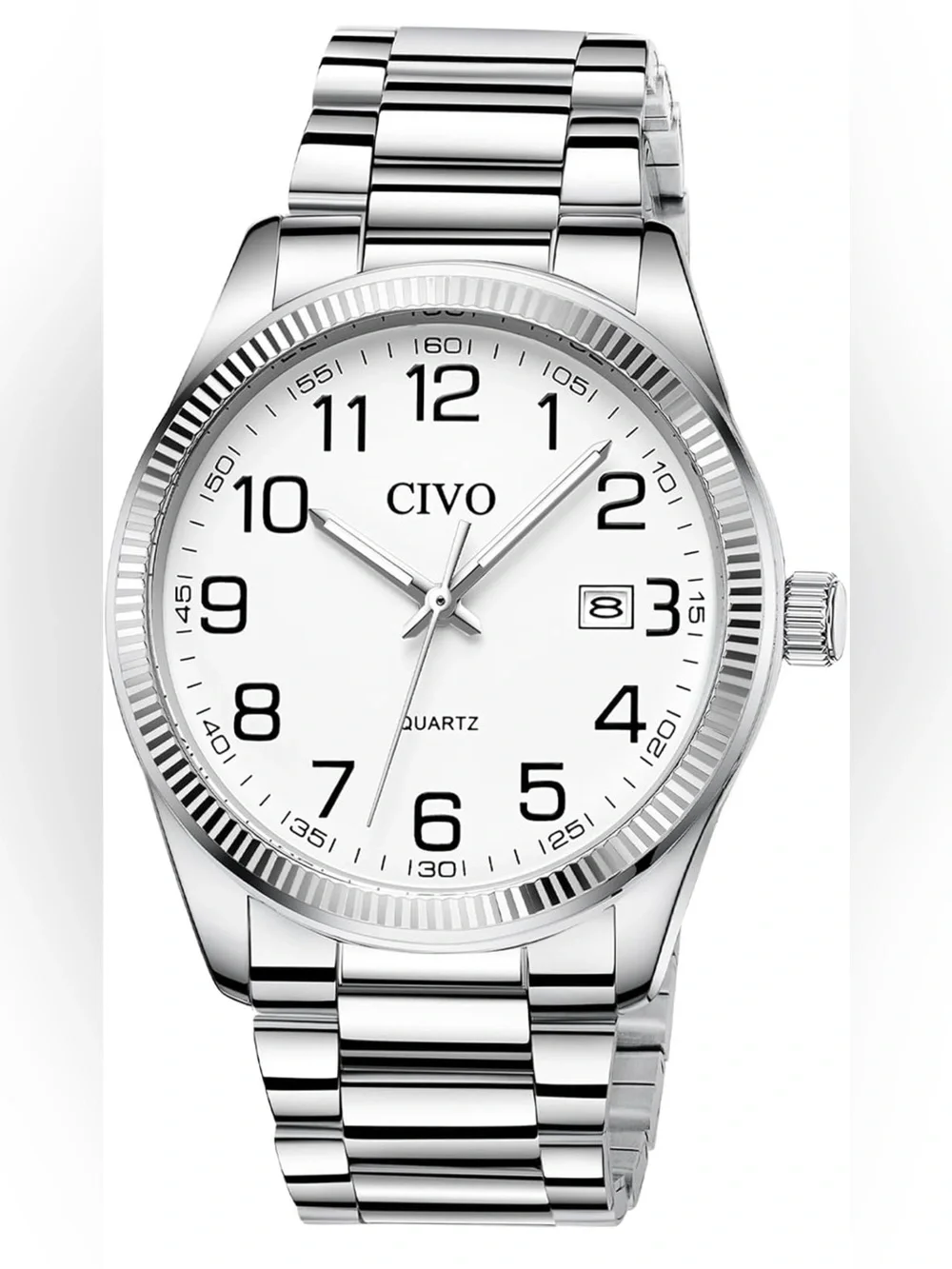 Silver Analog Watches for Men: Stainless Steel Dress Wrist Watch Date Classic, E